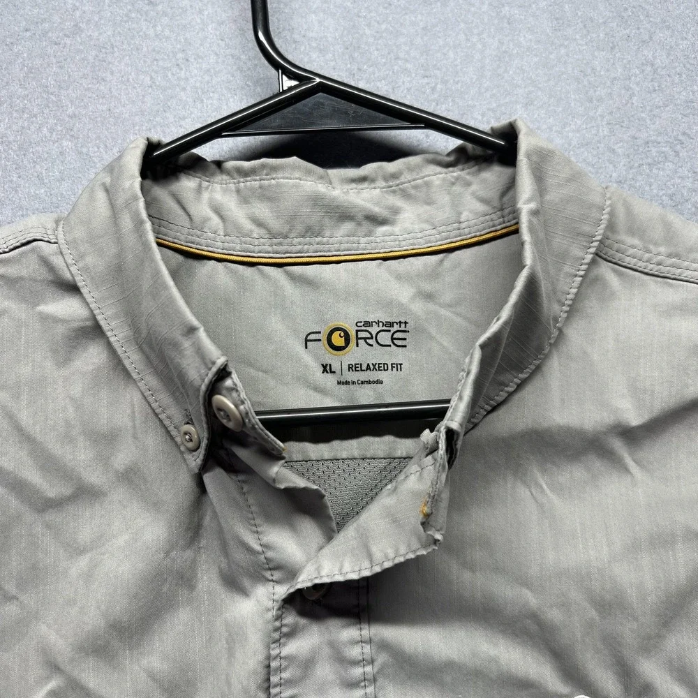 Carhartt Shirt Mens XL Gray Short Sleeve Button Up Force Vented Workwear
